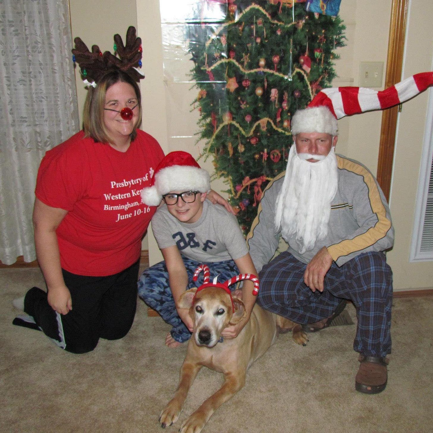May be an image of 3 people and christmas tree