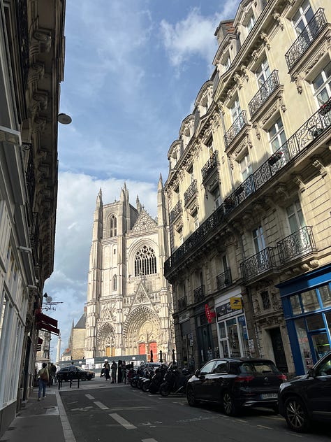 Nantes streets, churches, shops, and whimsical lego wall fillings