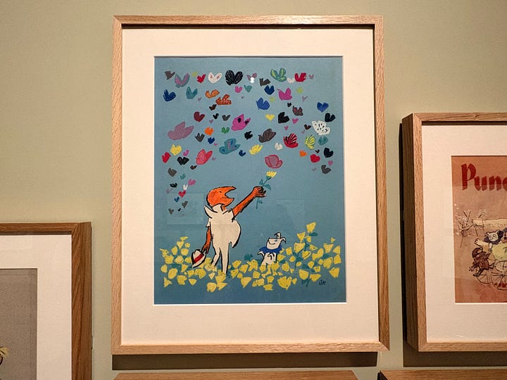 Photos of three drawing by Quentin Blake for Punch Magazine