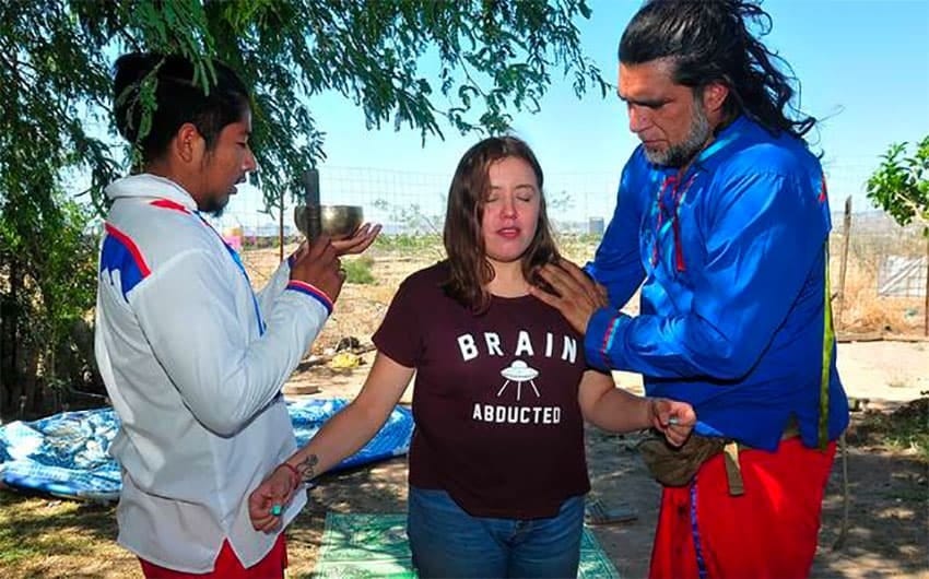 Shaman Octavio Rettig, right, and a candidate for treatment. Shaman Octavio Rettig, right, and a candidate for treatment.