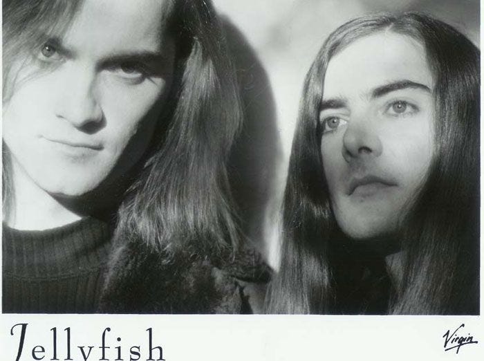 Most favorite and life changing band ever : Jellyfish - Andy Sturmer, Roger Joseph Manning Jr + Jason Falkner, Chris Manning, Eric Dover & Tim Smith. Jellyfish Images, Lennon And Mccartney, Power Pop, Heavy Rock, Pop Bands, Time Capsule, Most Favorite, Manning, Dover