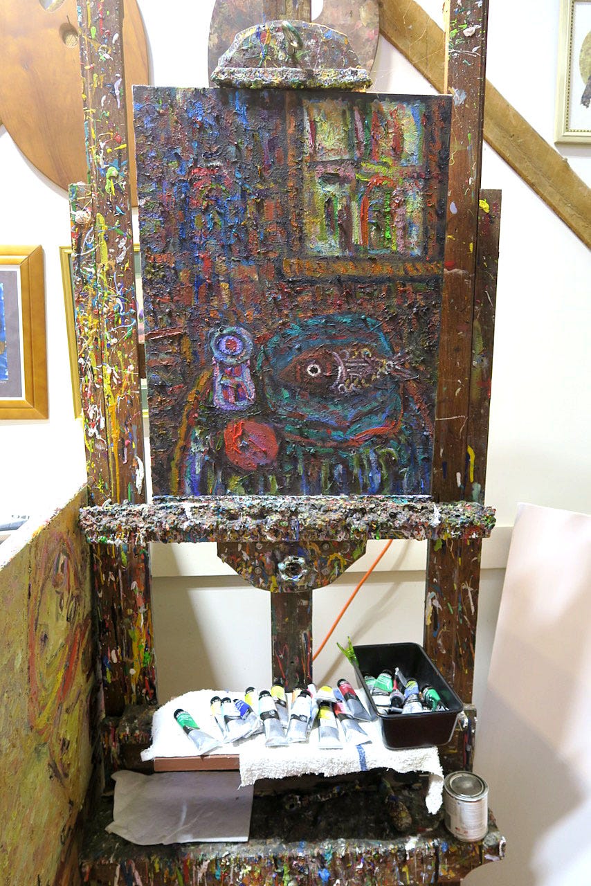 A painting on a easel

Description automatically generated