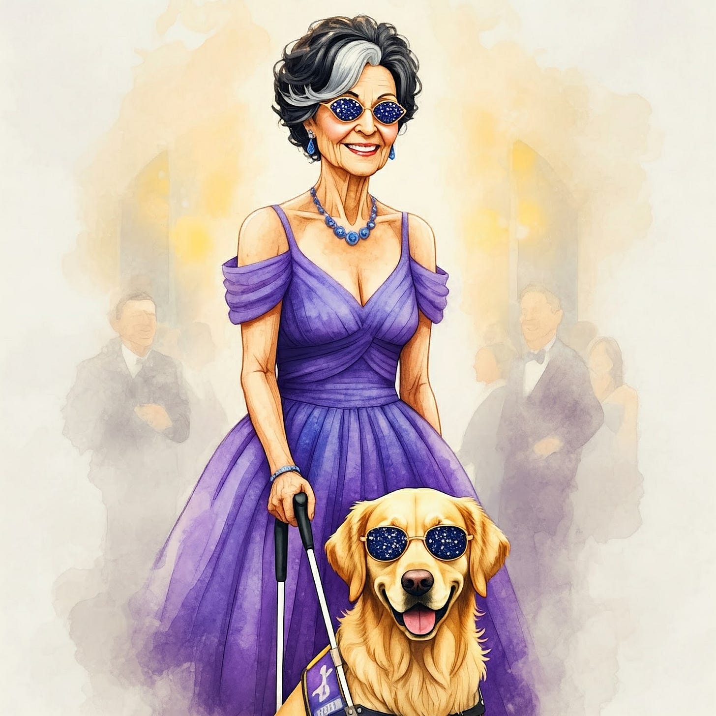 Evening event photo with Francoise LeBlanc and Jo-El both in sparkly sunglasses.