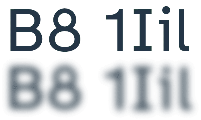 On the top line, the characters "B8 1Iil". On the bottom line, the same characters, very blurred but still readable to most people. On the top line, the characters "B8 1Iil". On the bottom line, the same characters, very blurred but still readable to most people.