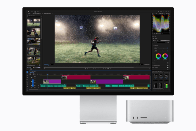 Mac Studio with M5 Ultra delivers extreme performance and memory bandwidth to edit complex timelines with multiple streams of high-resolution video and effects in Adobe Premiere Pro.