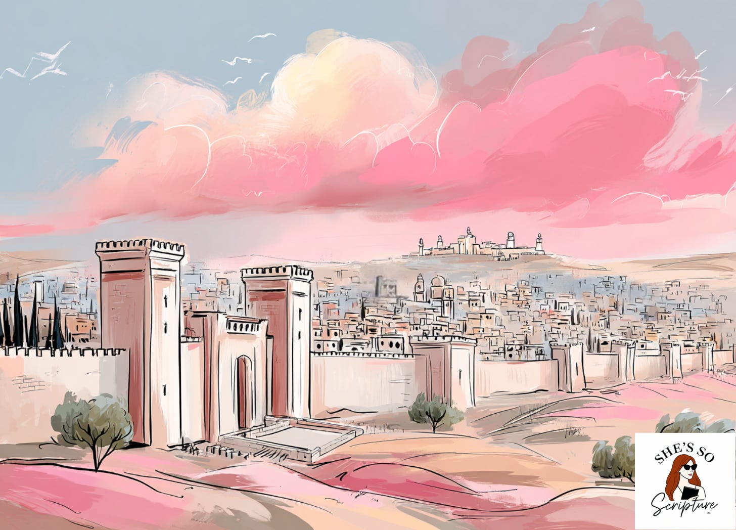 Illustration of ancient Jerusalem with the Temple in view under Roman rule, symbolizing Jesus’ teaching about God’s kingdom.