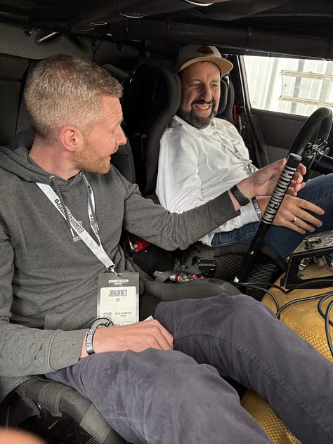 We recorded the podcast at Heilbronn Slush'd 2025 from inside an Audi S1 e-tron quattro Hoonitron. Attendees could listen to the podcast "live" with headphones. Here are some pictures of the event: