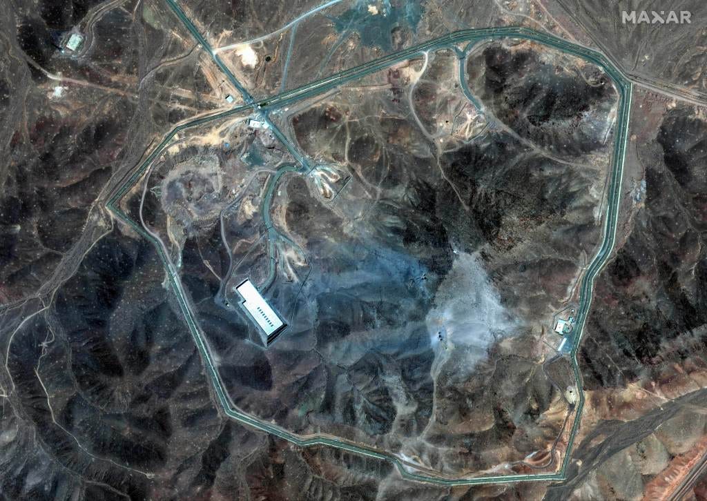 Satellite image of damage at the Fordo enrichment facility in Iran.