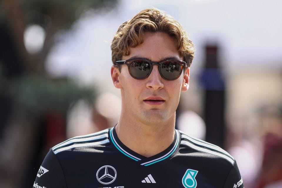 George Russell of Mercedes-AMG F1 Team looks on during practice ahead of the F1 Grand Prix of Italy.