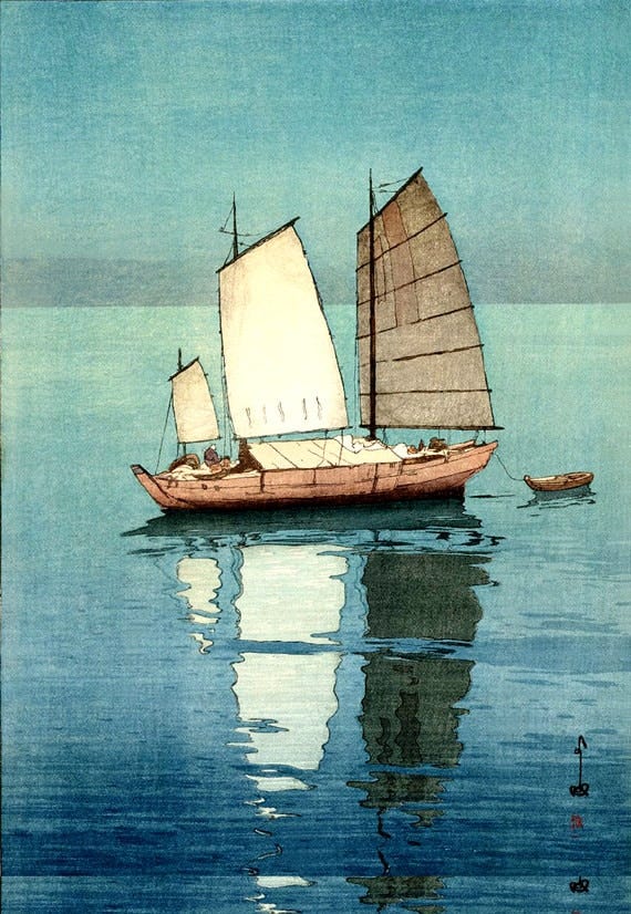 Sailboats, Sailing Boats Yoshida Hiroshi FINE ART PRINT, Japanese sea  landscapes art prints, posters, paintings, woodblock prints, wall art