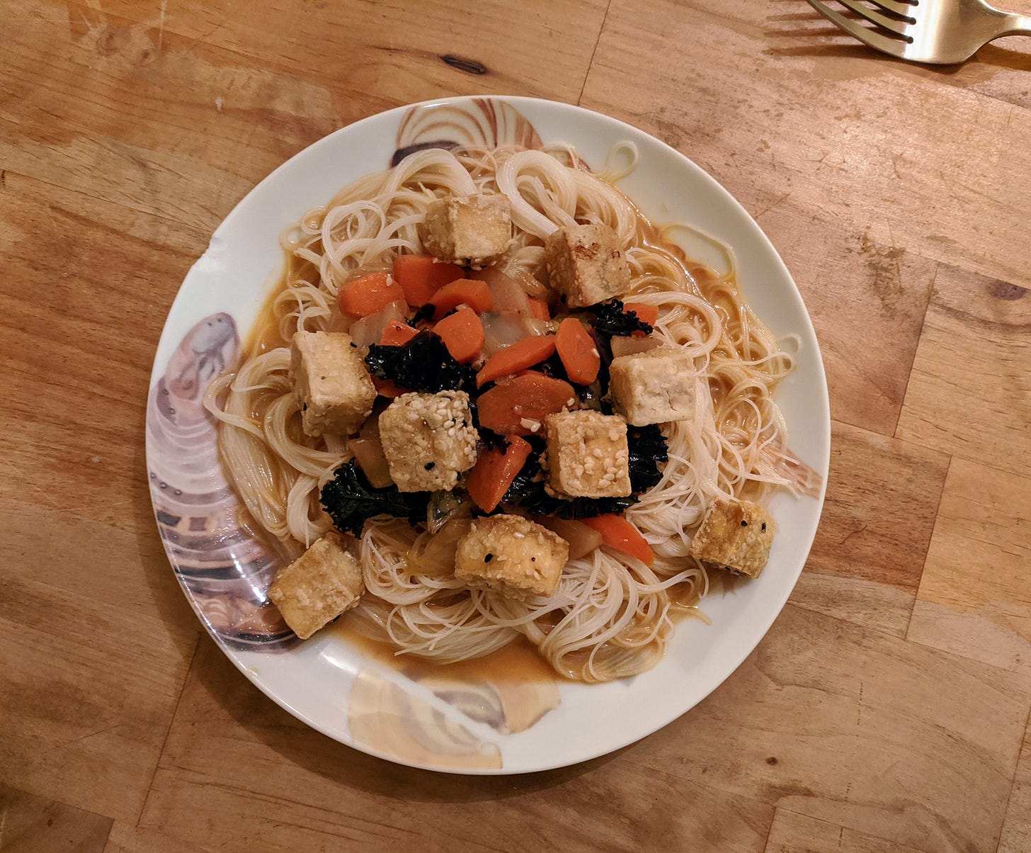 plate of red curry vermicelli noodles