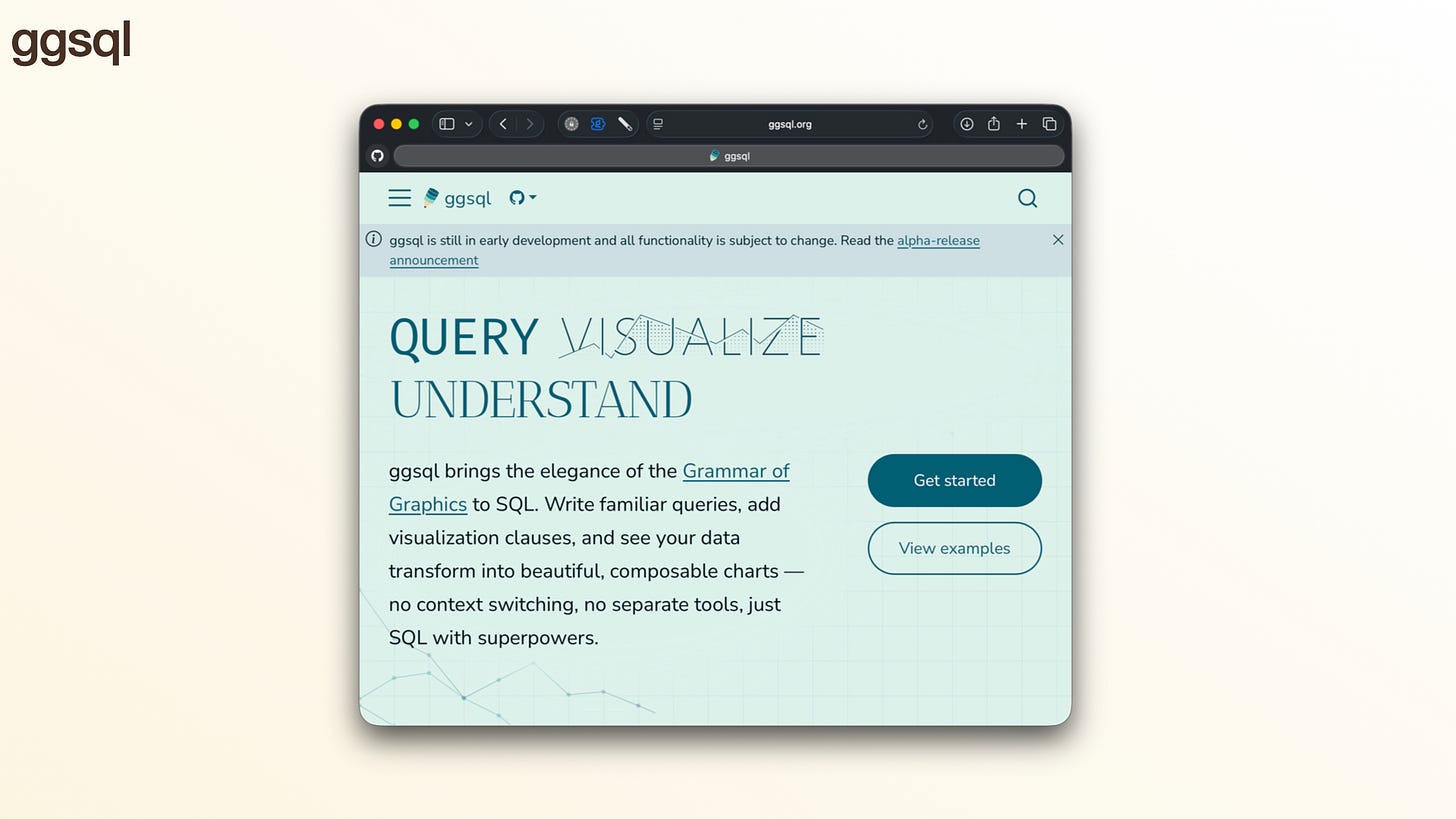 Screenshot: the ggsql.org website — "Query · Visualize · Understand" Screenshot: the ggsql.org website — "Query · Visualize · Understand"