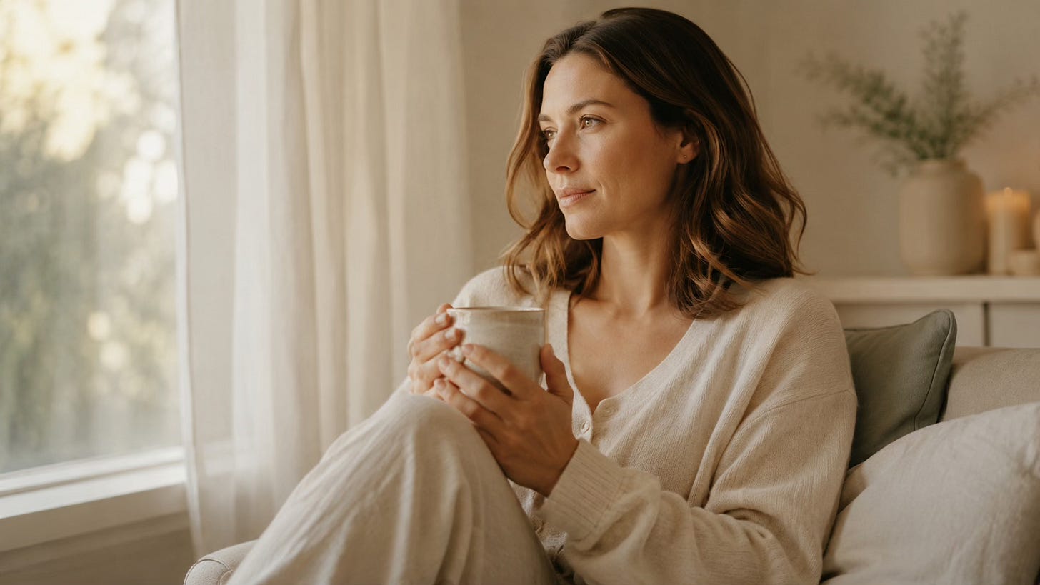 Thoughtful high-functioning woman sitting quietly by a window reflecting on anxiety and emotional overwhelm