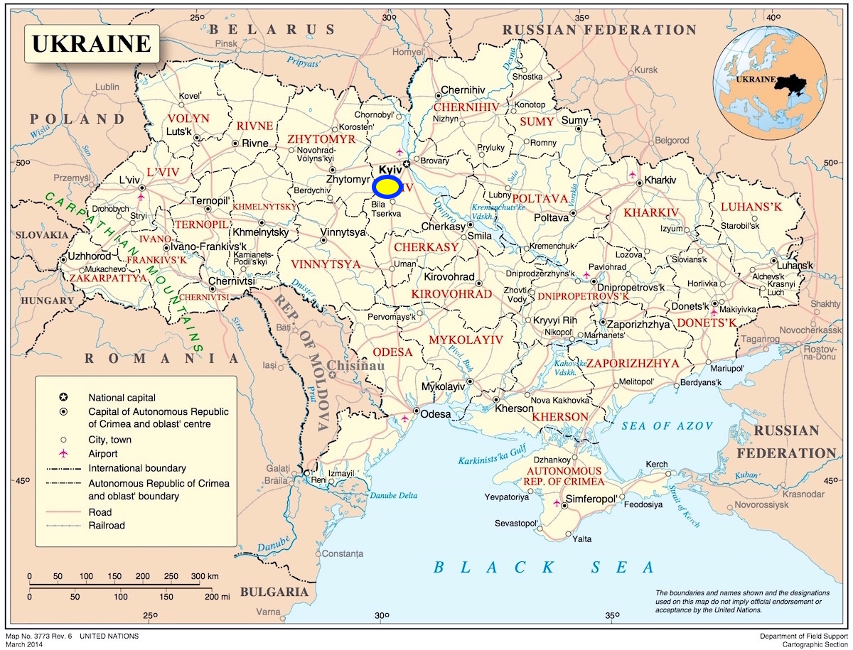 Carte géographique, Ukraine, villes.
