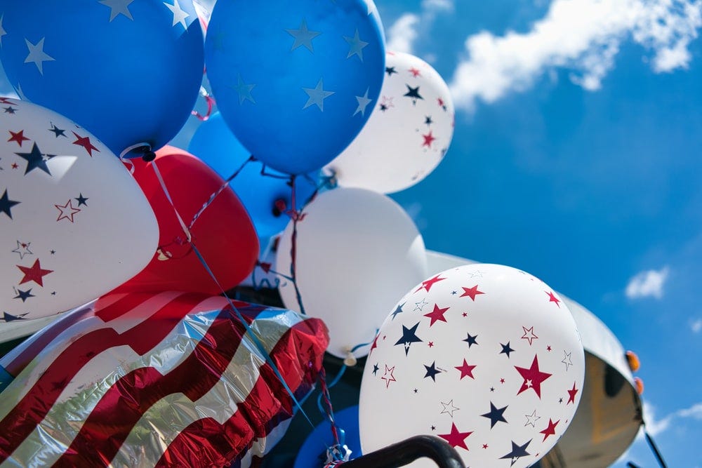 white blue and red balloons