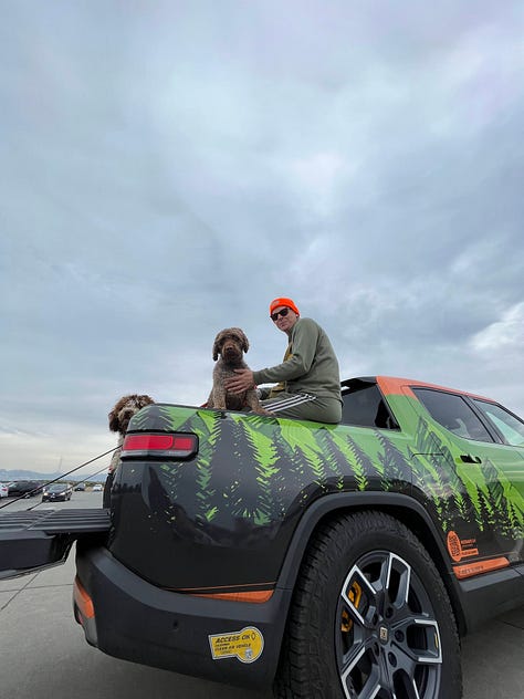 Various images of Arthur Morgan's Rivian R1T