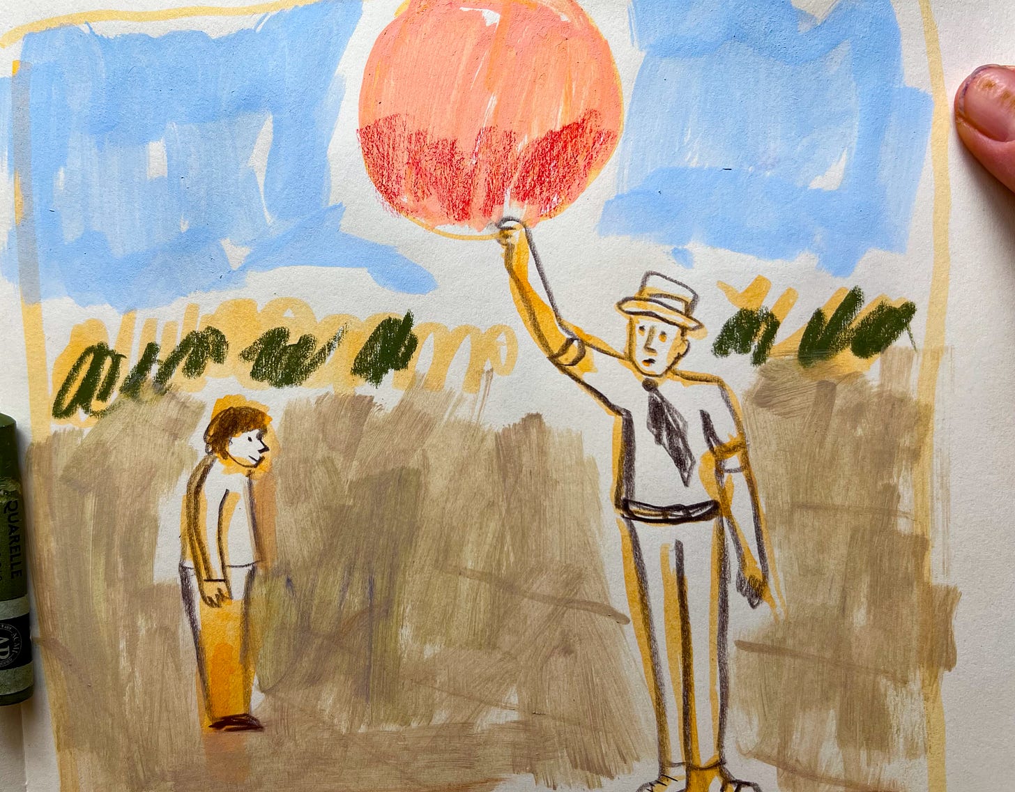 man with balloon illustration by beth spencer