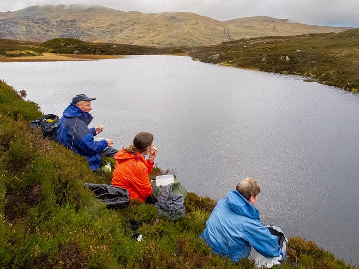 View to Ben Lawers from and picnicking at the ‘infinity loch’ – Lochan Mhaoil na Meidhe – within the proposed turbine site © Felicity Martin