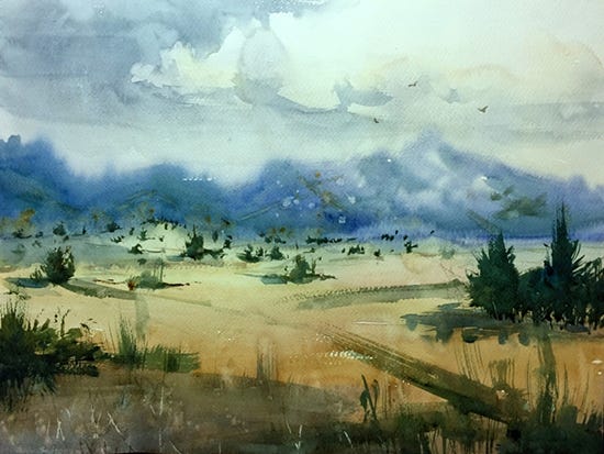 The Blue Mountain, 12 x 16", WC, © Dominik Baricevic The Blue Mountain, 12 x 16", WC, © Dominik Baricevic