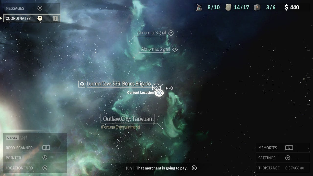 A star map with four different locations that can be selected A star map with four different locations that can be selected