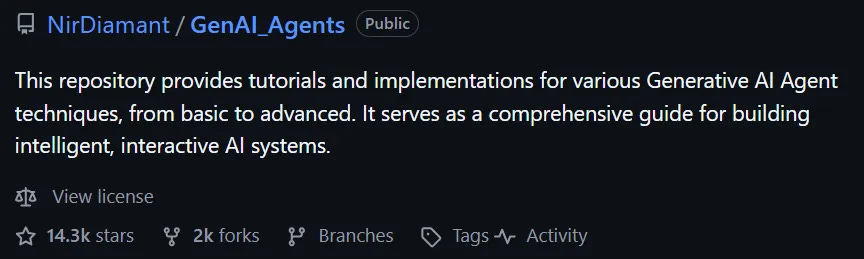GenAI Agents repository by Nir Diamant for building generative AI agents using LangChain and CrewAIGenAI Agents GitHub Repo by Nir Diamant – Tutorials and Frameworks