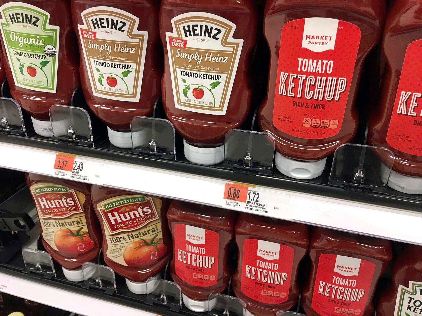 In this 2017 photo, varieties of ketchup are displayed at Target in Wilmington. (Elise Amendola/AP)