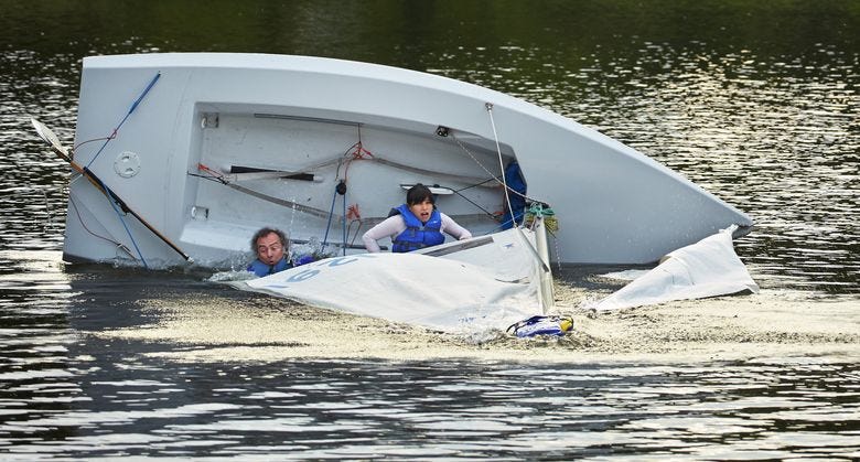 Sailing class: Capsizing is the easy part. It's getting back in the boat  that's tough. | The Seattle Times