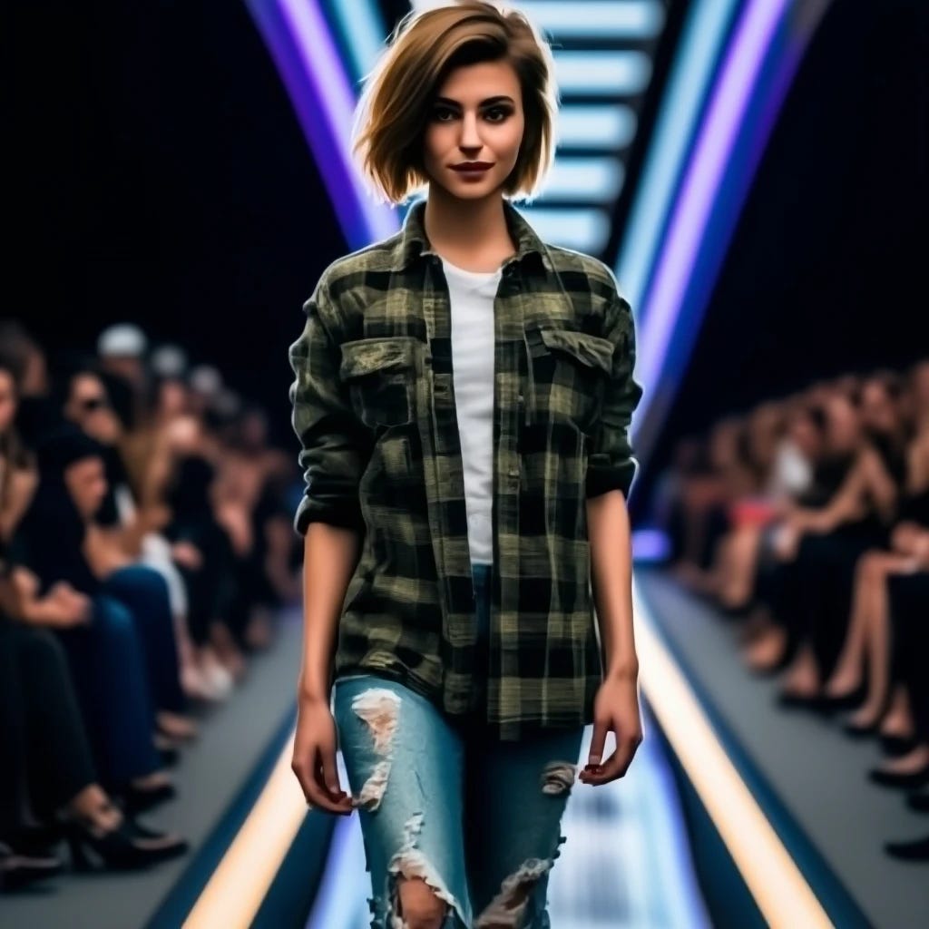 Chapstick lesbian wearing flannel walking catwalk during fashion show