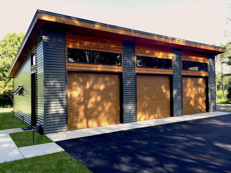 3 Car Modern Style Garage Plan with Metal and Cedar siding | Hartley