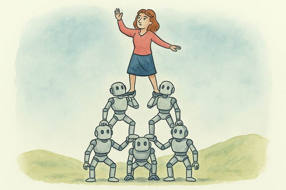 A person standing on a pyramid of robots

AI-generated content may be incorrect.