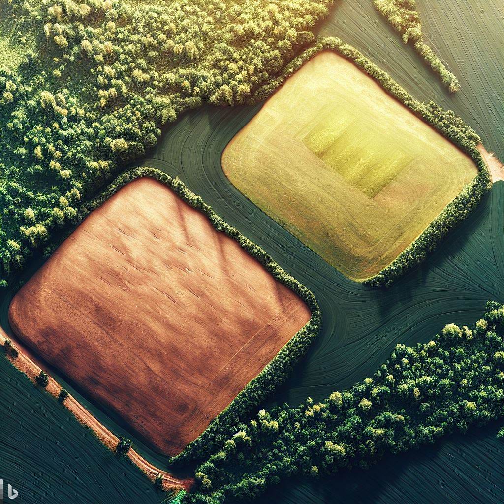 two parcels of land view from above, realistic two parcels of land view from above, realistic