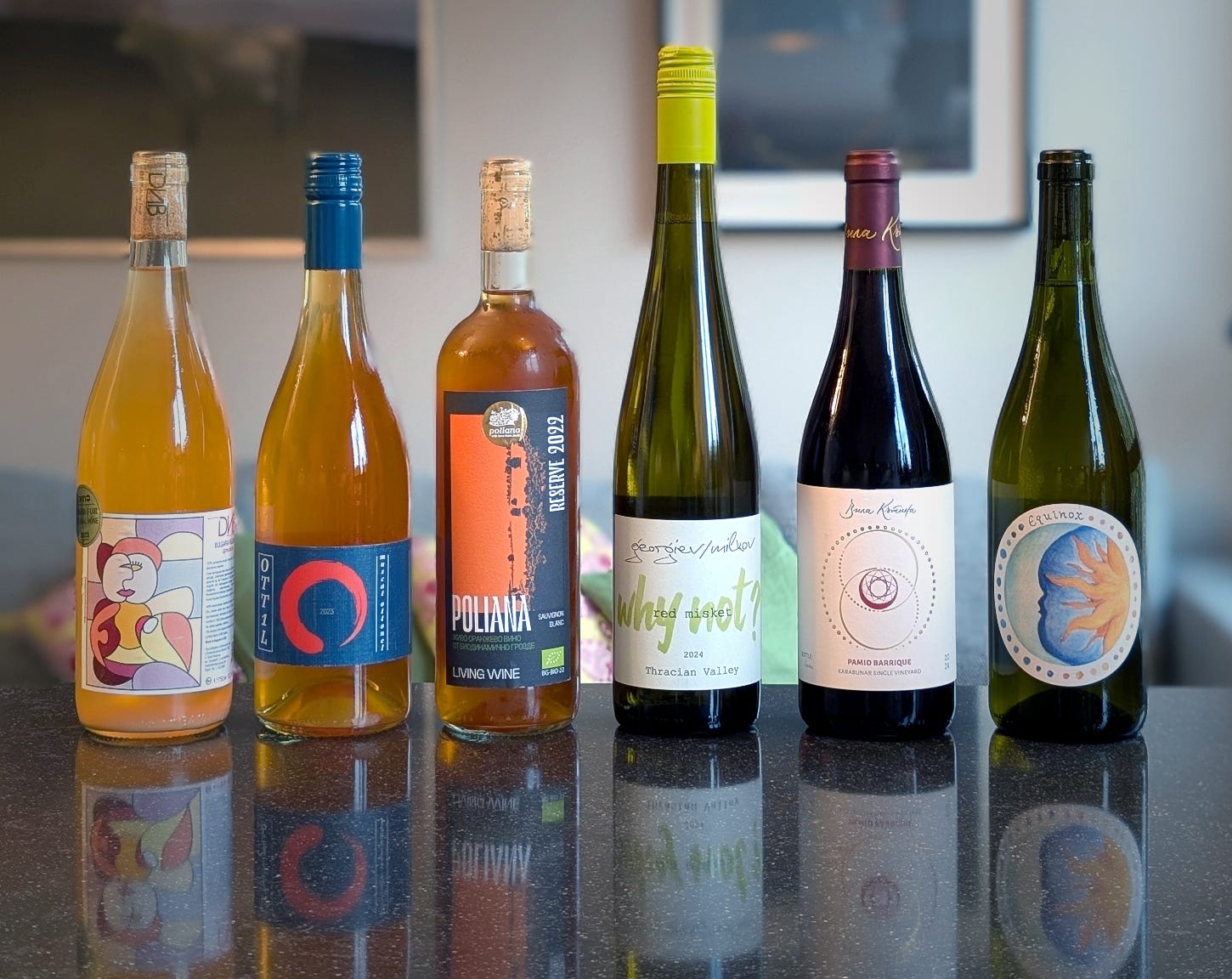 SIx natural wines from Bulgaria. White, orange and red.