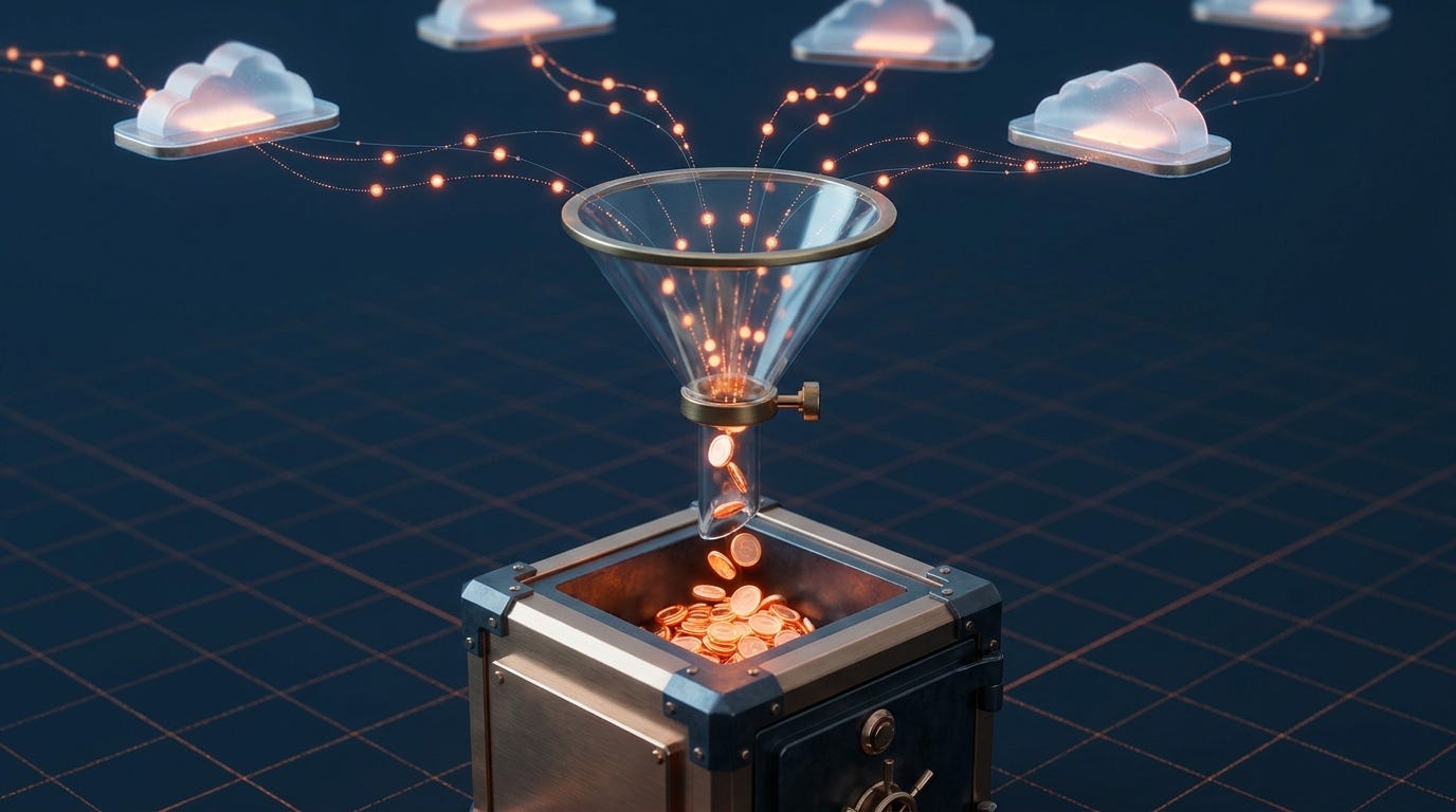 Attention funneled from rented platforms into an owned vault Attention funneled from rented platforms into an owned vault
