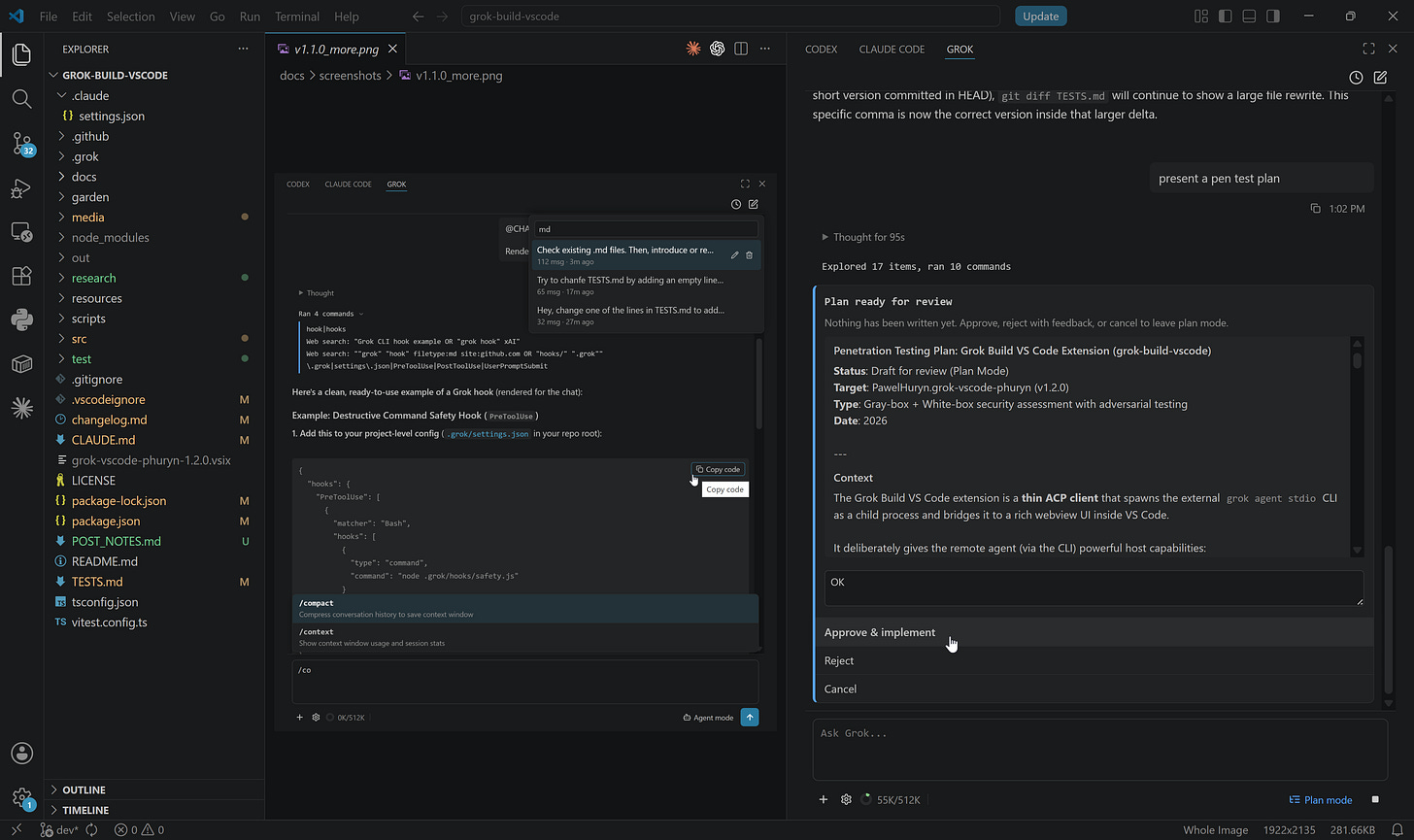 Grok Build: Plan Mode, session history, commands