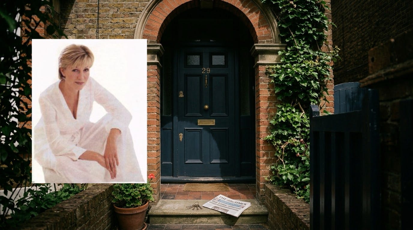 Jill Dando press photo on top of mock up of the door she was shot outside. Jill Dando press photo on top of mock up of the door she was shot outside.