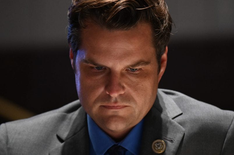 Representative Matt Gaetz, a Republican from Florida, listens during a House Judiciary Committee markup on H.R. 7120, the "Justice in Policing Act of 2020," in Washington, D.C., U.S., on Wednesday, June 17, 2020. The House bill would make it easier to prosecute and sue officers and would ban federal officers from using choke holds, bar racial profiling, end "no-knock" search warrants in drug cases, create a national registry for police violations, and require local police departments that get federal funds to conduct bias training. Photographer: Erin Scott/Bloomberg Representative Matt Gaetz, a Republican from Florida, listens during a House Judiciary Committee markup on H.R. 7120, the "Justice in Policing Act of 2020," in Washington, D.C., U.S., on Wednesday, June 17, 2020. The House bill would make it easier to prosecute and sue officers and would ban federal officers from using choke holds, bar racial profiling, end "no-knock" search warrants in drug cases, create a national registry for police violations, and require local police departments that get federal funds to conduct bias training. Photographer: Erin Scott/Bloomberg