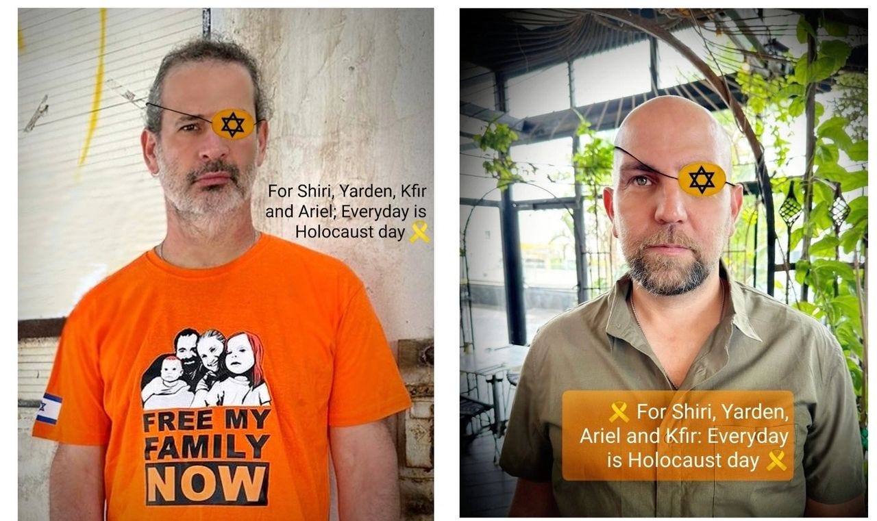 Représentants de la famille Bibas: Jimmy et Yossi, cousins de Shiri Bibas otages à Gaza avec ses deux enfants Kfir et Ariel ainsi que son mari Yarden Bibas. Représentants de la famille Bibas: Jimmy et Yossi, cousins de Shiri Bibas otages à Gaza avec ses deux enfants Kfir et Ariel ainsi que son mari Yarden Bibas.