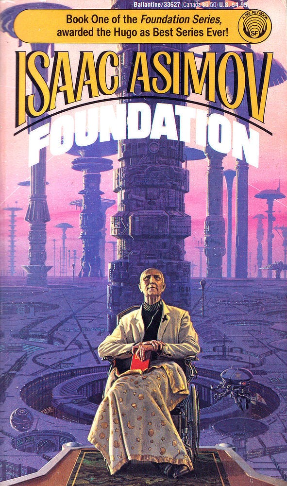 Book cover for FOUNDATION by Isaac Asimov, published by Del Rey Books Book cover for FOUNDATION by Isaac Asimov, published by Del Rey Books