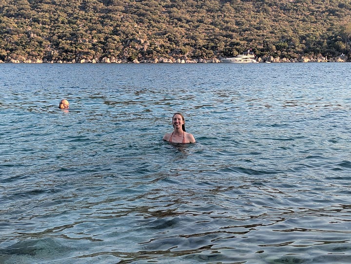 Ancient theater and evening dip in the Mediterranean