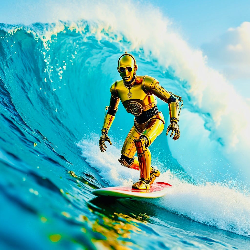 A person in a garment surfing a wave

Description automatically generated