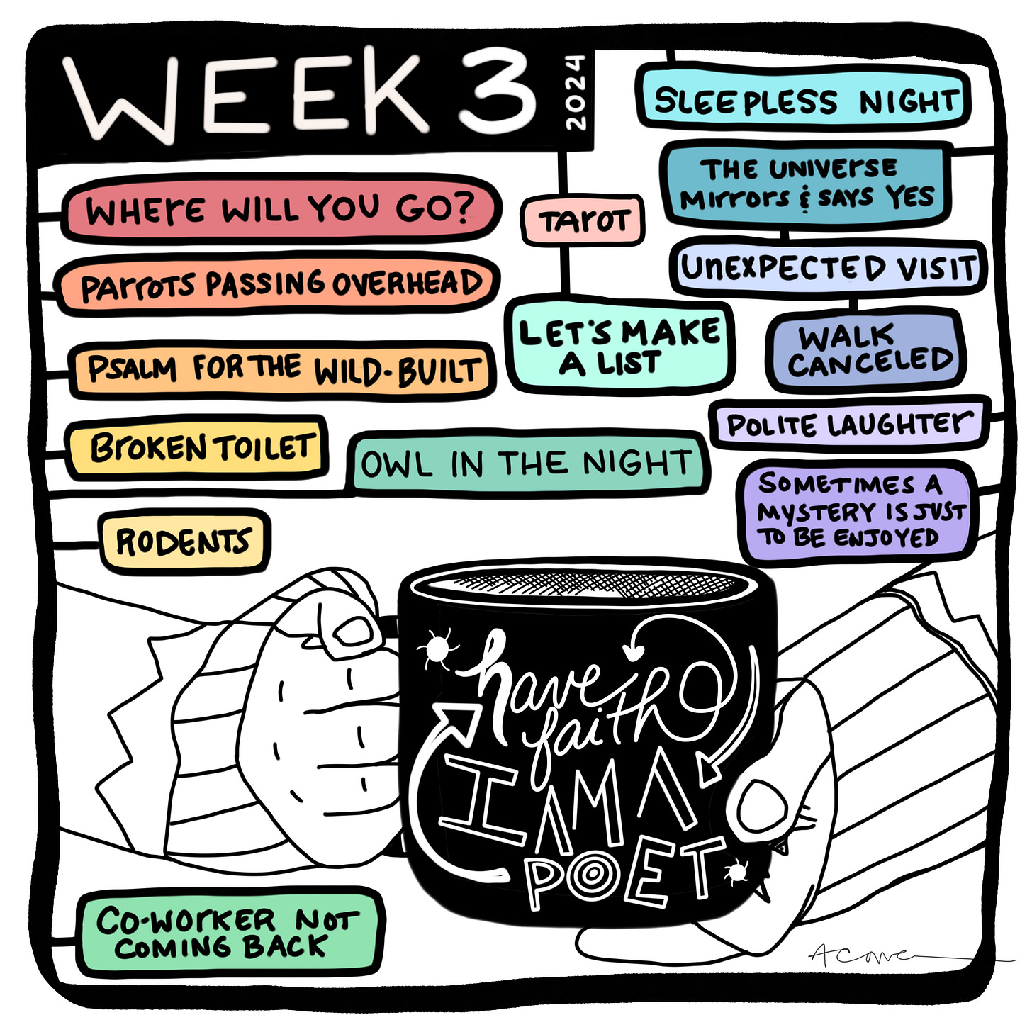 Mug and hands and week three list items
