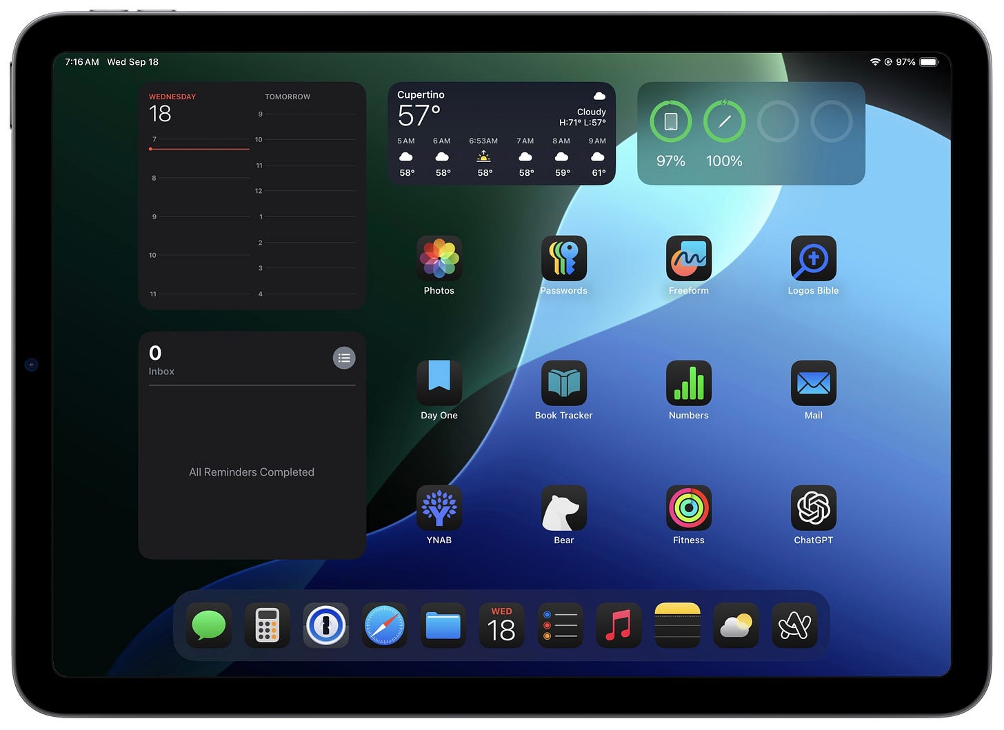 My iPad home screen with dark icons.jpeg