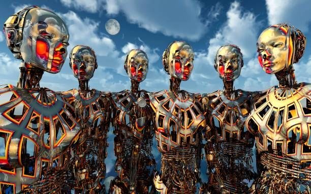 illustrations, cliparts, dessins animés et icônes de android robots created with independent thinking - transhumanism