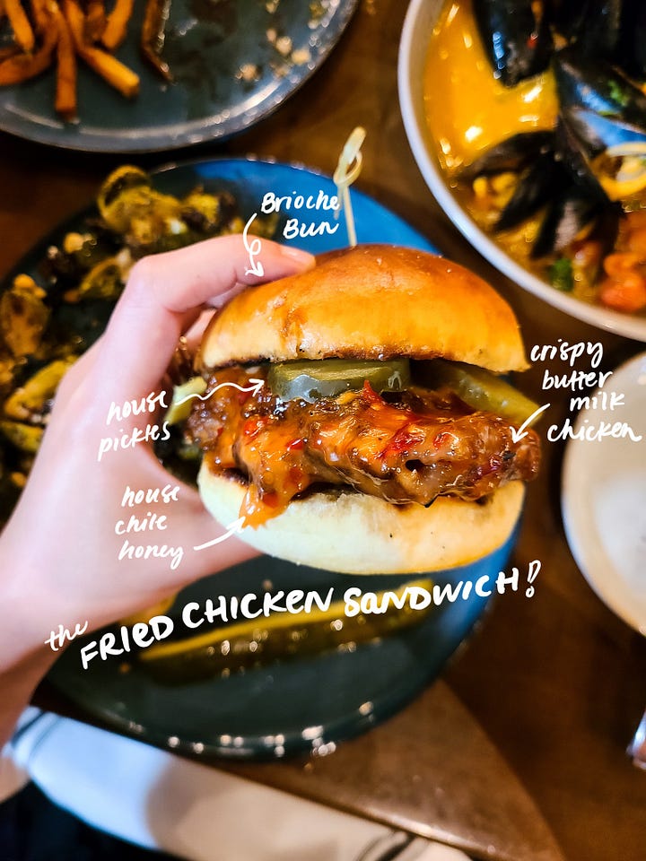 The Crunkleton Fried Chicken Sandwich and Roasted Brussels
