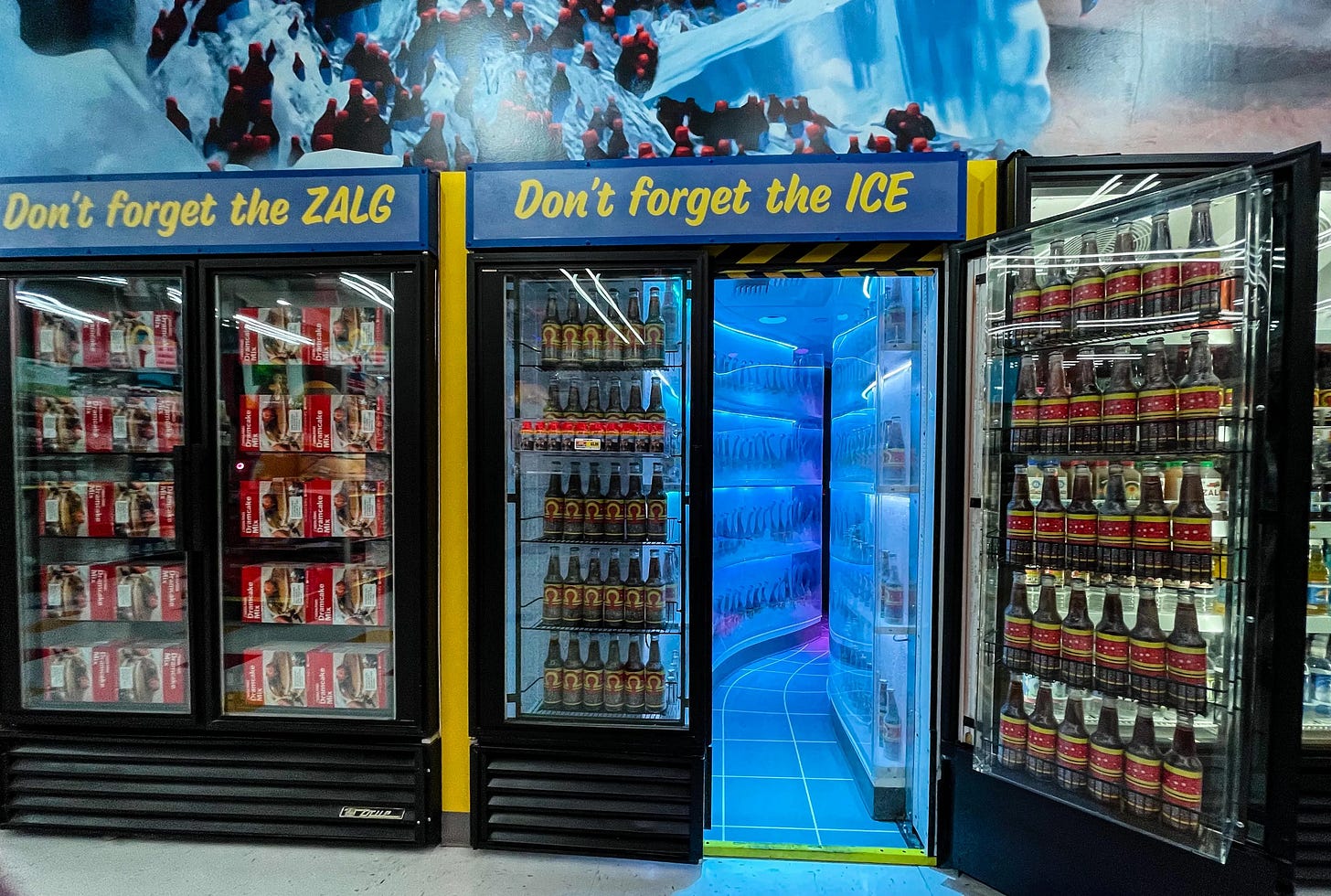 One of the secret passageways you can find in Omega Mart; this one is a door made out of the soda fridge.