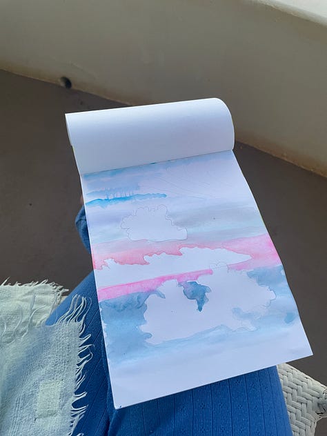 drawings of flowers in pencil, watercolor, and gouache