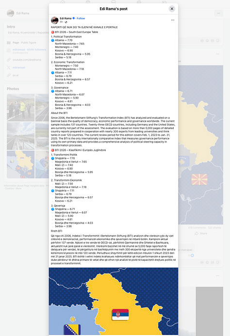 Postimi i 28 Marsit 2026, i Kryeministrit Edi Rama.