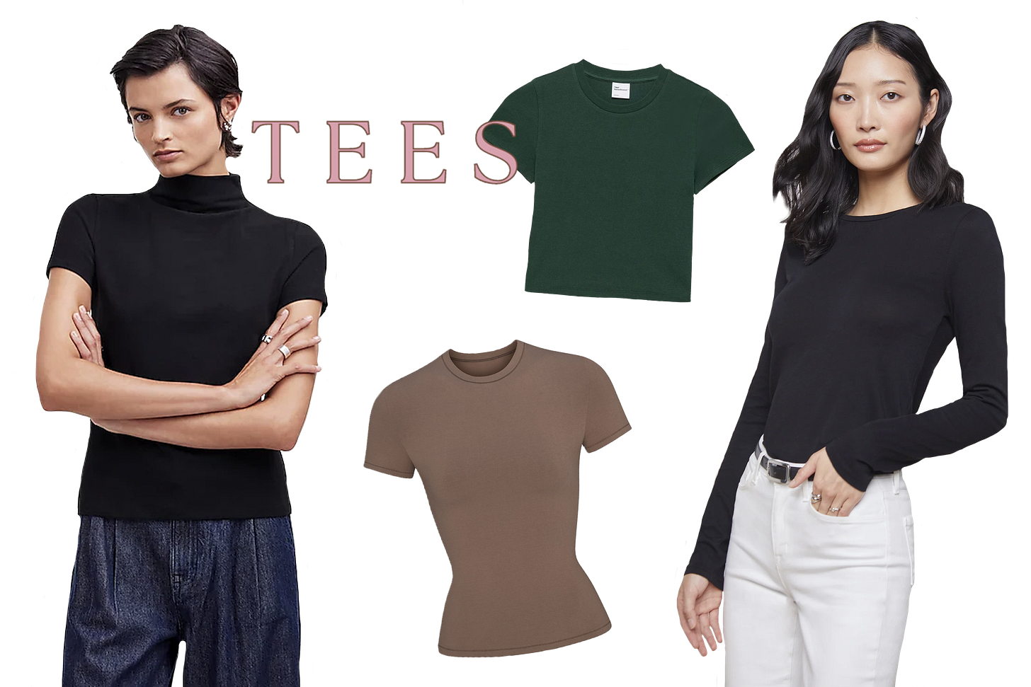 Tees from Madewell, Skims, Aritzia and L'Agence.