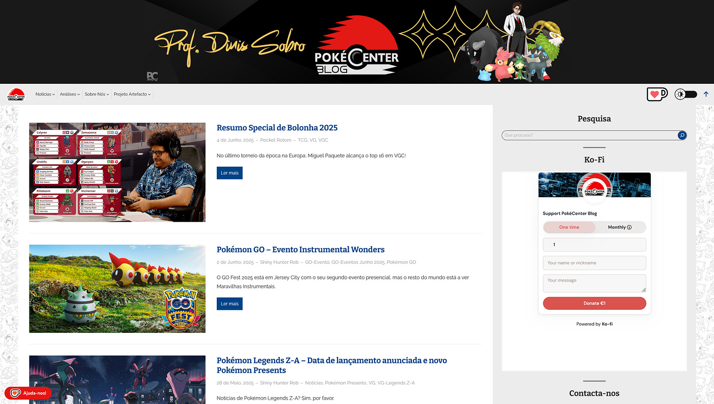Poké Center Blog’s layout as of June 2025