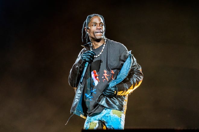 Travis Scott performs during 2021 Astroworld Festival at NRG Park.